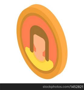 Round woman picture icon. Isometric of round woman picture vector icon for web design isolated on white background. Round woman picture icon, isometric style