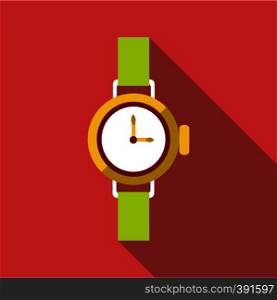 Round wrist watch icon. Flat illustration of round wrist watch vector icon for web. Round wrist watch icon, flat style