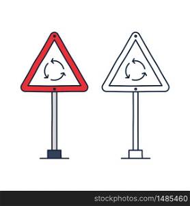 Roundabout Circulation sign line icon. roundabout road. Roundabout sign flat icon. Circular motion road sign icon.