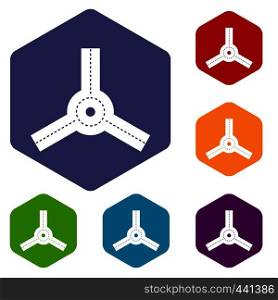 Roundabout icons set hexagon isolated vector illustration. Roundabout icons set hexagon