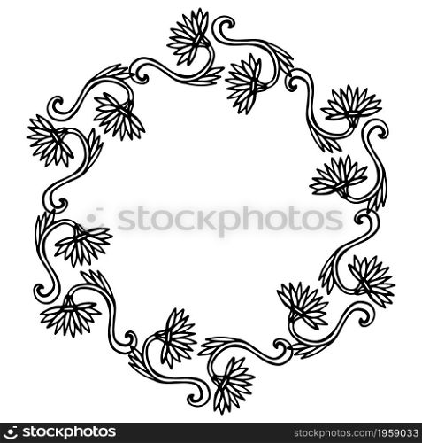 Rounded floral frame in hand drawn style. Vector ornamental decoration with daisy flowers. Rounded floral frame in hand drawn style. Vector ornamental decoration with daisy flowers.