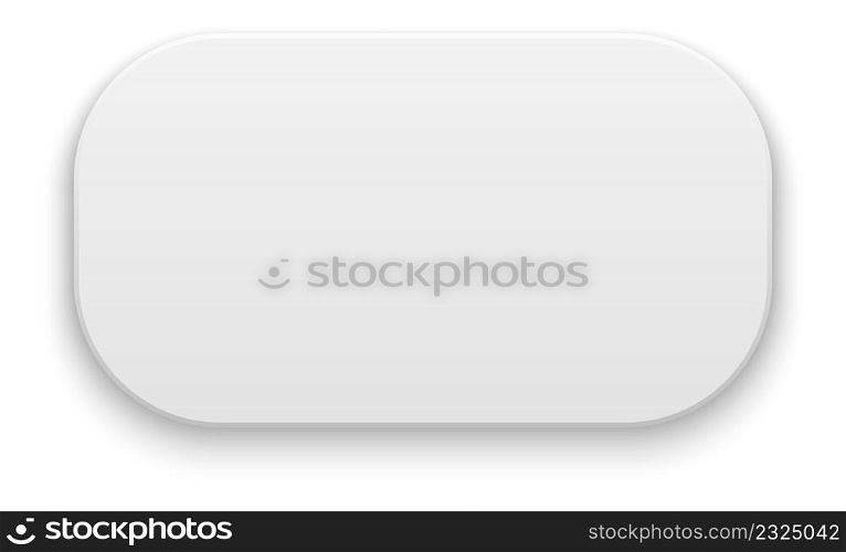 Rounded rectangle with realistic shadow. White button template isolated on white background. Rounded rectangle with realistic shadow. White button template