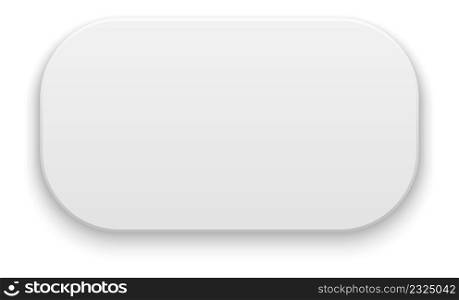 Rounded rectangle with realistic shadow. White button template isolated on white background. Rounded rectangle with realistic shadow. White button template