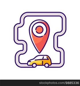 Roundtrip carsharing RGB color icon. Model of car rental where people rent cars for short periods of time. Get automobile for hour. Isolated vector illustration. Roundtrip carsharing RGB color icon