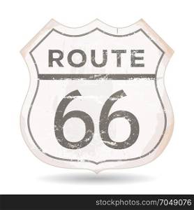 Route 66 Icon With Grunge And Rust Textures. Illustration of a grunge rusty route 66 road panel, with rust and scratched effect