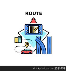 Route Guiding Vector Icon Concept. Route Guiding Electronic Device, Driver Using Gps Navigation System For Search And Find Way Home. Digital Gadget For Help Travel Color Illustration. Route Guiding Vector Concept Color Illustration