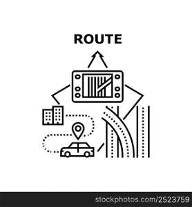Route Guiding Vector Icon Concept. Route Guiding Electronic Device, Driver Using Gps Navigation System For Search And Find Way Home. Digital Gadget For Help Travel Black Illustration. Route Guiding Vector Concept Black Illustration