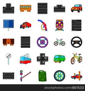 Route icons set. Cartoon set of 25 route vector icons for web isolated on white background. Route icons set, cartoon style