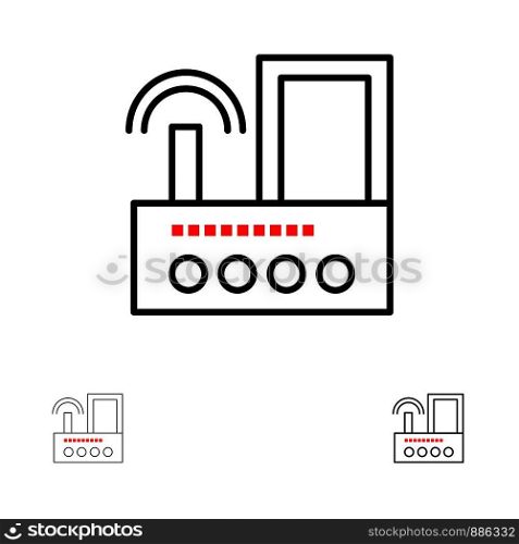 Router, Device, Signal, Wifi, Radio Bold and thin black line icon set