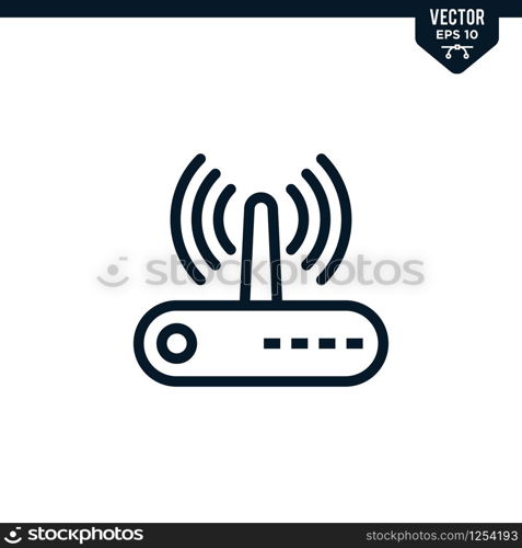 Router icon collection in outlined or line art style, editable stroke vector