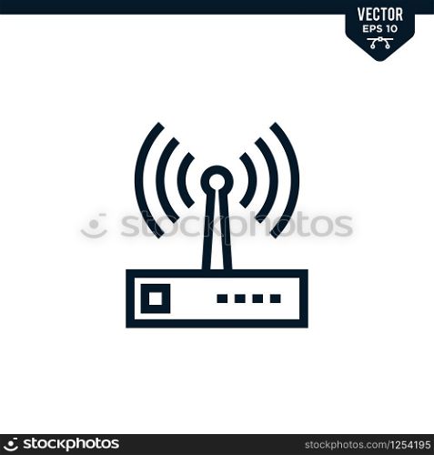 Router icon collection in outlined or line art style, editable stroke vector