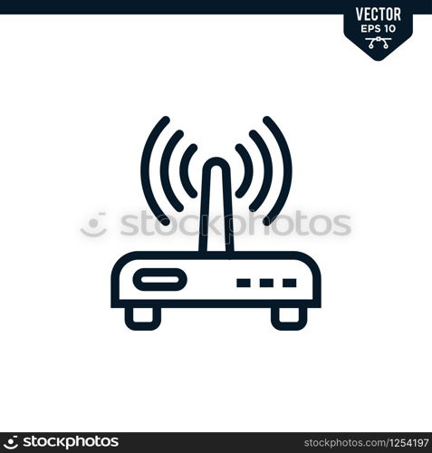 Router icon collection in outlined or line art style, editable stroke vector