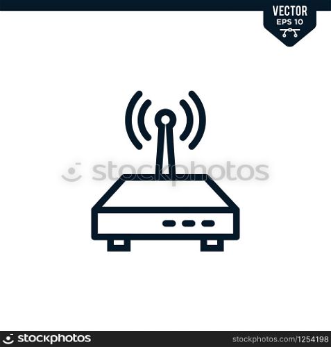 Router icon collection in outlined or line art style, editable stroke vector