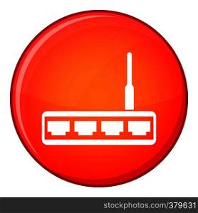 Router icon in red circle isolated on white background vector illustration. Router icon, flat style