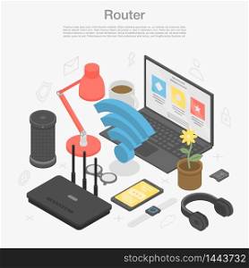 Router modem concept background. Isometric illustration of router modem vector concept background for web design. Router modem concept background, isometric style