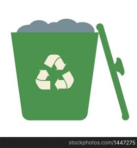 ?rowded full geen recycle bins with recycle symbol. Vector garbage trash can isolated sign. Recycling junk basket garbage sign symbol. Delete bin set illustration eps 10 icons.