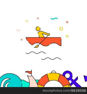 Rowing boat filled line vector icon, simple illustration, water safety and watercraft related bottom border.. Rowing boat filled line icon, simple illustration