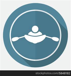 rowing icon on white circle with a long shadow