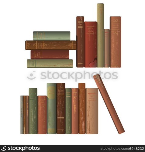 Rows of old books. Two rows of old books. Vector illustration.