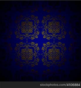 Royal blue and gold seamless repeating design with floral elements