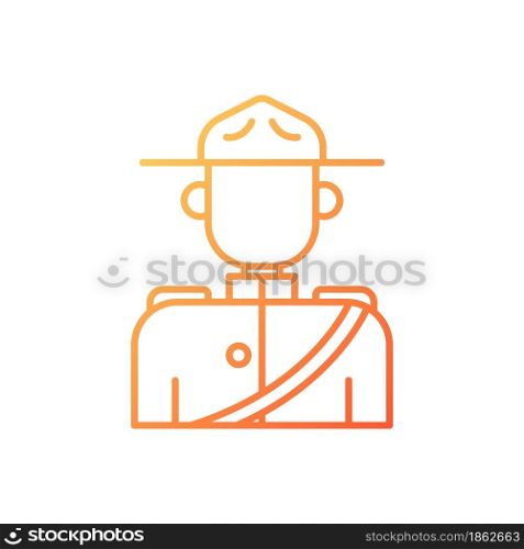 Royal canadian mounted police gradient linear vector icon. Rider traditional scarlet uniform. Police service. Thin line color symbol. Modern style pictogram. Vector isolated outline drawing. Royal canadian mounted police gradient linear vector icon