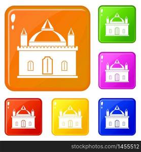 Royal castle icons set collection vector 6 color isolated on white background. Royal castle icons set vector color