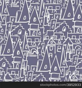 Royal Castle with towers seamless pattern. Vector background of old buildings