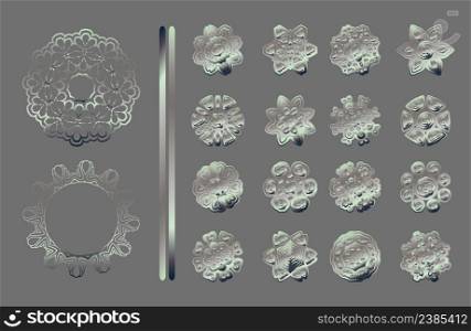 Royal circle design elements. Silver texture. Silver mandala on grey background. Silver mandala set