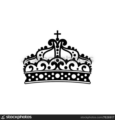 Royal crown isolated king or queen symbol. Vector monarch or emperor headwear, royalty sign. Monarchy symbol isolated royal crown