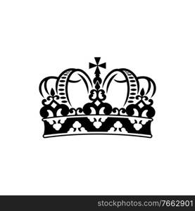 Royal crown isolated king or queen symbol. Vector monarch or emperor headwear, royalty sign. Monarchy symbol isolated royal crown