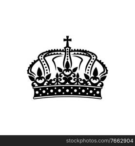 Royal crown isolated king or queen symbol. Vector monarch or emperor headwear, royalty sign. Monarchy symbol isolated royal crown