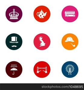 Royal family icons set. Flat set of 9 royal family vector icons for web isolated on white background. Royal family icons set, flat style