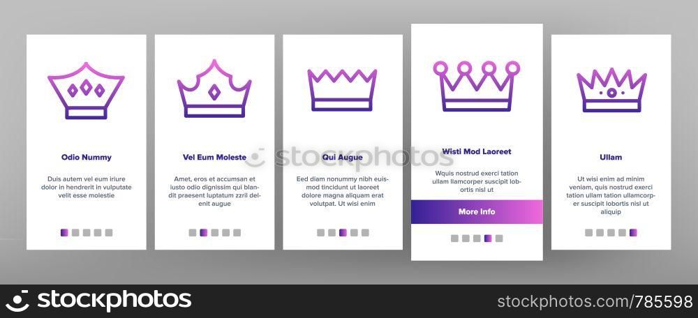 Royal Headwear, Crowns And Tiaras Vector Onboarding Mobile App Page Screen. Luxury Of The Monarch Family, Generation. Golden Crown Jewels Decoration Outline. Antique, Medieval Authority Illustration. Royal Headwear, Crowns And Tiaras Vector Onboarding
