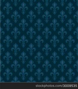 Royal Heraldic Lilies (Fleur-de-lis) ? dark blue velvet, seamless pattern, wallpaper background.