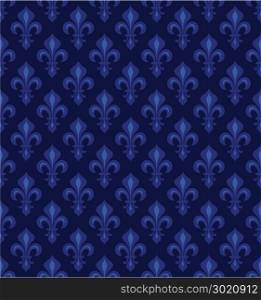 Royal Heraldic Lilies (Fleur-de-lis) ? dark night violet velvet, seamless pattern, wallpaper background.