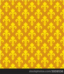 Royal heraldic Lilies (Fleur-de-lis) ? Goldish seamless pattern, wallpaper background.
