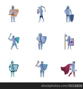 Royal knights icon set. Cartoon set of 9 royal knights vector icons for web design isolated on white background. Royal knights icon set, cartoon style