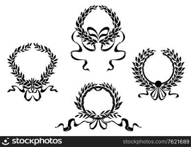 Royal laurel wreaths with ribbons for heraldry design