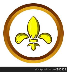 Royal lily vector icon in golden circle, cartoon style isolated on white background. Royal lily vector icon, cartoon style