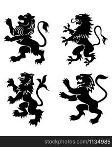 Royal lions silhouettes set for heraldic design. Vector illustration. Royal heraldic lions