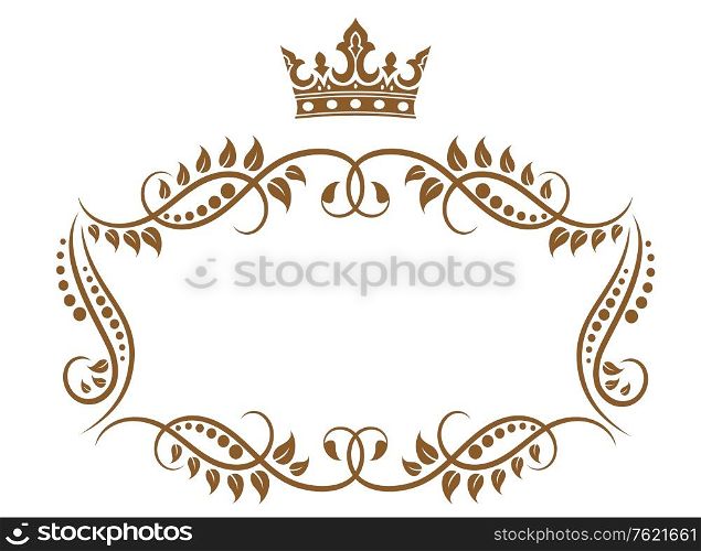 Royal medieval frame with crown isolated on white background