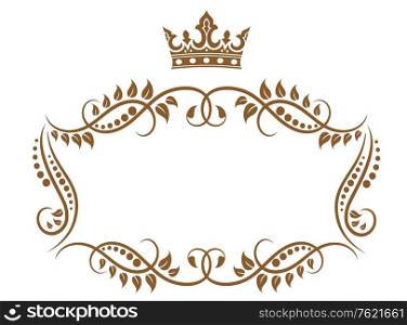 Royal medieval frame with crown isolated on white background