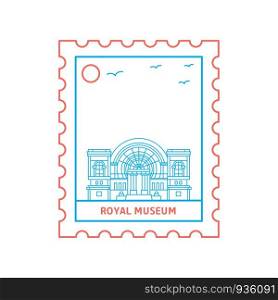ROYAL MUSEUM postage stamp Blue and red Line Style, vector illustration
