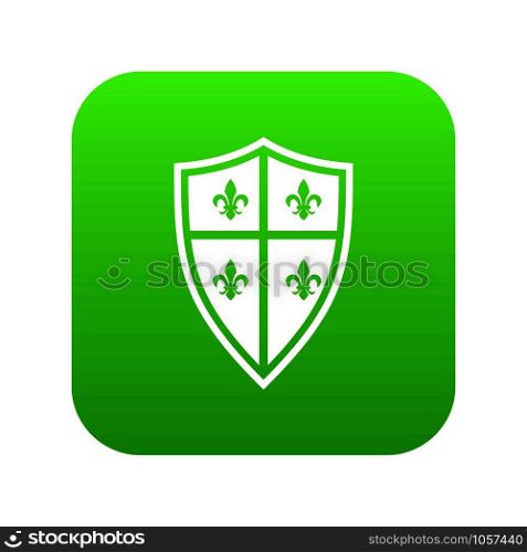 Royal shield icon digital green for any design isolated on white vector illustration. Royal shield icon digital green
