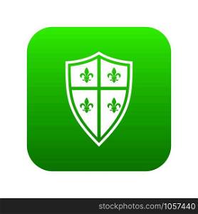 Royal shield icon digital green for any design isolated on white vector illustration. Royal shield icon digital green