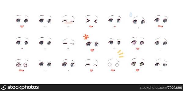Rreal cartoon eyes of anime (manga) girls, in Japanese style. Set of various emotions