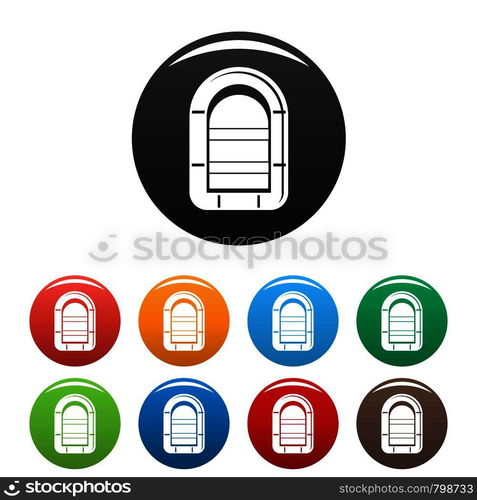 Rubber boat icons set 9 color vector isolated on white for any design. Rubber boat icons set color