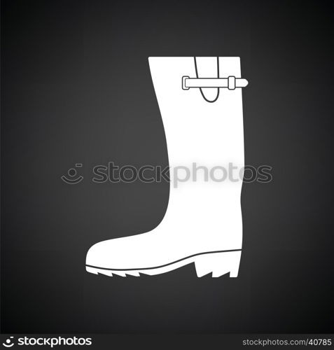 Rubber boot icon. Black background with white. Vector illustration.