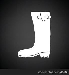 Rubber boot icon. Black background with white. Vector illustration.
