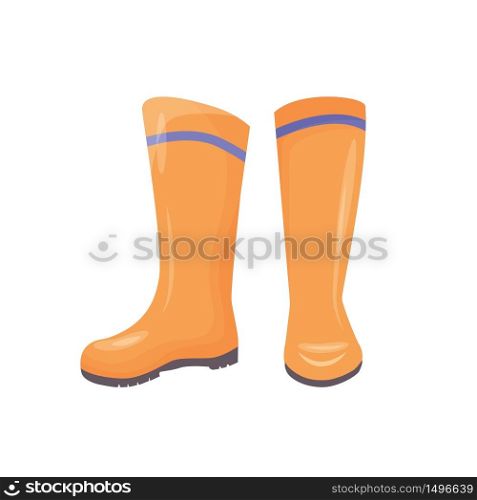 Rubber boots cartoon vector illustration. Personal protective equipment, footwear. Industrial waterproof shoes. Foot protection. Orange gumboots, galoshes isolated on white background. Rubber boots cartoon vector illustration
